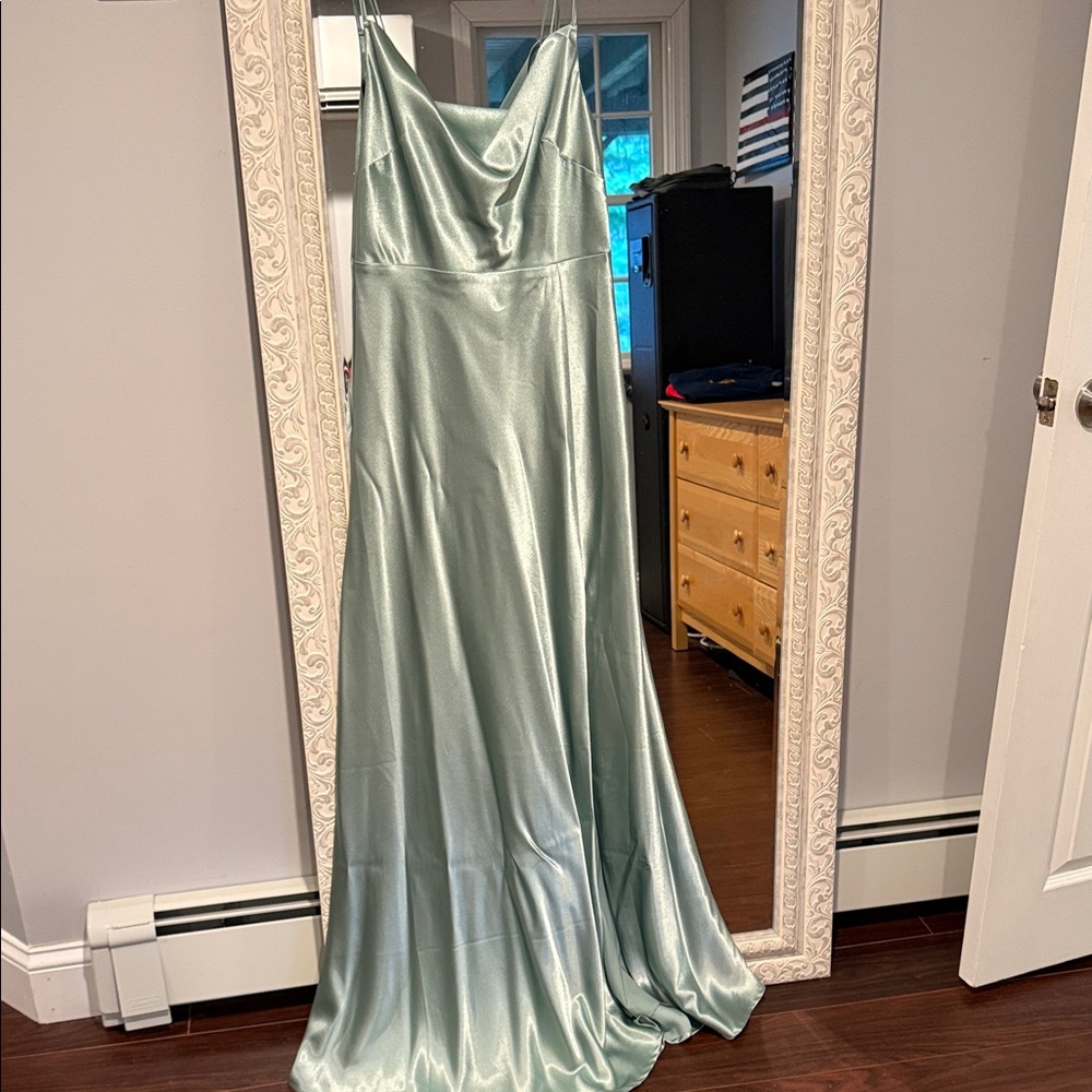 Birdy Grey Satin Prom Dress in Light Green